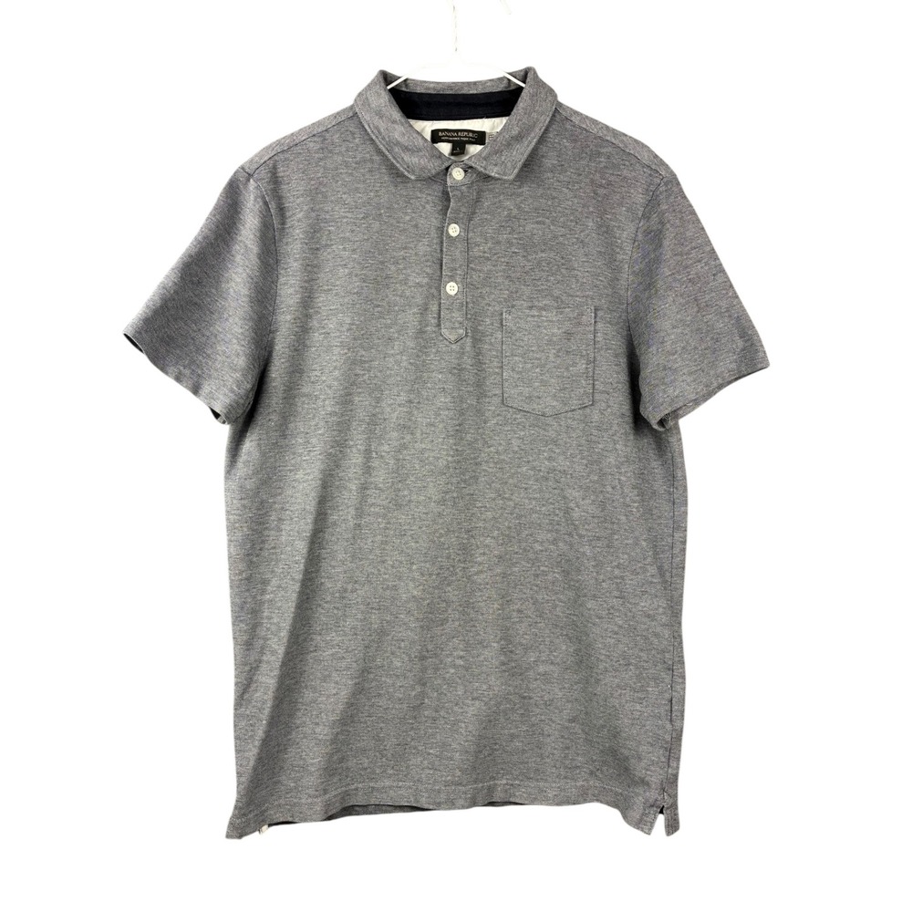 Banana Republic Performance Pique Polo Shirt Gray Short Sleeve Pocket Mens L